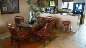 The dining area is conveinently located betweeen the kitchen and living area.